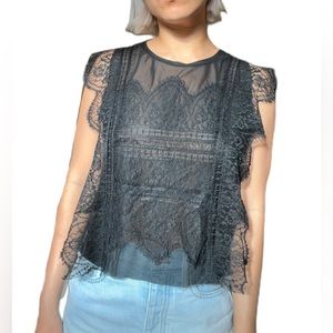 Black lace formal wear top no sleeves